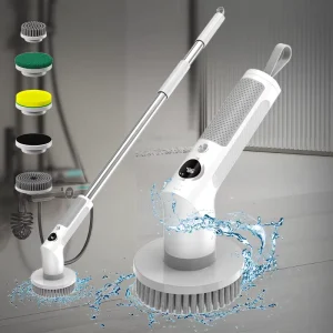5-in-1 Long-Handled Retractable Cordless Electric Mop Scrubber and Cleaning Brush for Kitchen and Car Plastic Spin Scrubber