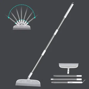 50-Inch PP Lengthened Floor Cleaning Squeegee with Aluminum Dustpan for Pet Hair, Dust, and Bathroom Use