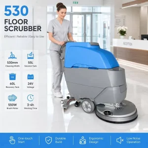 530 Walk-Behind Battery-Powered Industrial Floor Scrubber 530mm Cleaning Width for Warehouse Factory and Mall