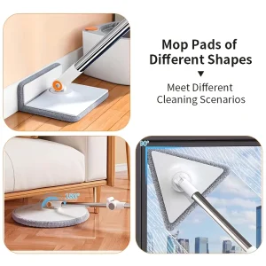 54.81 Inch Telescopic Adjustable Handle Rotating Mop Bucket Set 2 Thick Washable Reusable Mop Pads Eco Friendly 90% 100%