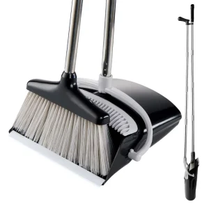 6-Type Broom and Dustpan Set with Lightweight Upright Stand, Long Handle for Indoor and Outdoor Cleaning