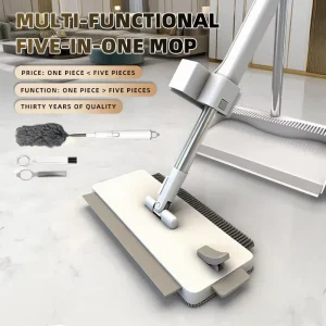 6-in-1 Hands-Free Flat Mop with 360-Degree Rotation, Gap Brush, and Dry and Wet Cleaning for Wood and Tile Floors