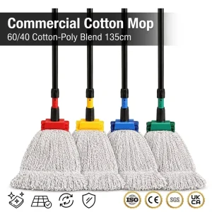 60/40 Cotton Polyester Blend Wet Floor Mop with 135cm Aluminum Handle Multi-Color Industrial Commercial Mop