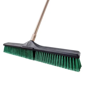 60cm Garden Broom with Long Plastic Handle and Stiff Bristle Head
