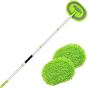 62″ Car Wash Brush Kit with Mitt, Long Handle, Chenille Microfiber Head and Replacement Head for Cars and Trucks