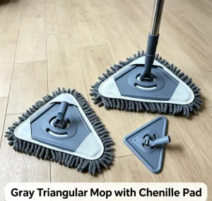 70 120cm Grey 360 Degree Rotating Extendable Stainless Steel Manual Triangular Chenille Mop Cloth Easy Dry for Floor Window