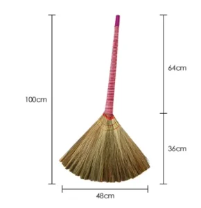 8-Nail Natural Miscanthus Grass Broom for Hardwood Floor Cleaning