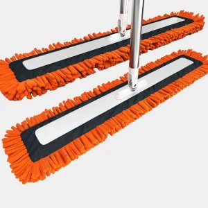 80cm Commercial Flat Mop with Stainless Steel Long Handle, Chenille Head, Self-Wringer, and Extendable Handle
