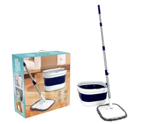 8L Bucket Spin Mop with Foot and Hand Press, Foldable, Removable Small Wheels