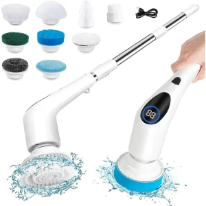 9-in-1 Cordless Electric Spin Scrubber with Voice Prompt for Bathroom, Tub, Tile, Floor, Kitchen and Window