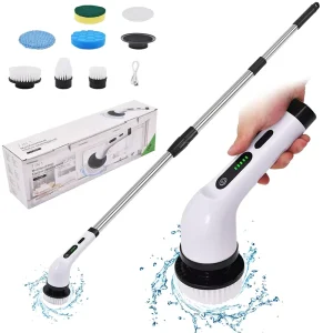 9-in-1 Retractable Electric Cleaning Brush with Stainless Steel Components for Wall-Mounted Cleaning