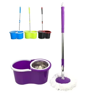 Adjustable 360-Degree Rotating Microfiber Mop and Bucket Set with Steel Pole for Floor Cleaning