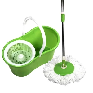 Adjustable 360 Rotating Microfiber Mop with Plastic Basket, Telescopic Steel Handle, and Bucket Set