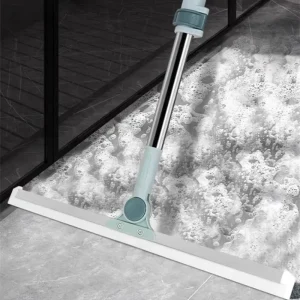 Adjustable Long-Handle 180-Degree Rotatable Silicone Floor Squeegee for Windows, Glass, and Bathrooms