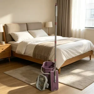 Adjustable Long-Handle Microfiber Flat Mop and Bucket Set with Detachable Mop Heads and Wringer