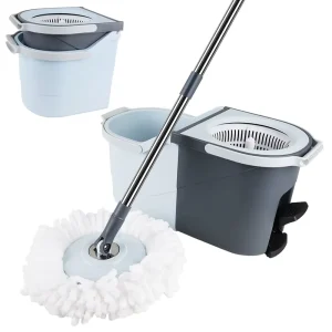 Adjustable Metal Rod Floor Cleaning Blue Microfiber Mop Detachable Bucket 360-Degree Spin Mop and Bucket Set