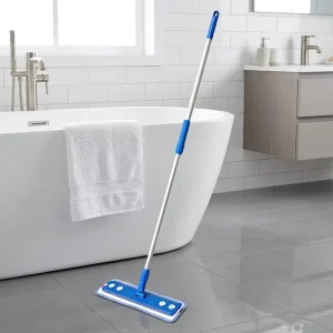 Adjustable Microfiber Flat Mop with 1.3m Telescopic Aluminum Pole for Home Office Commercial Floor Deep Cleaning