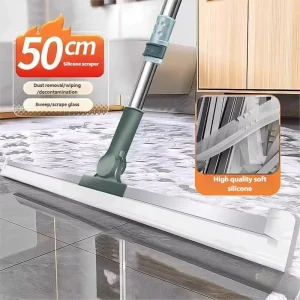 Adjustable Silicone Floor Scraper Brush with Telescopic Stainless Steel Handle and Hanging Loop