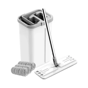 All In One Home Floor Cleaning System Hands Free Flat Floor Mop Bucket 3 Washable Microfiber Pads Wet Dry Use for All