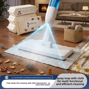 All in one Flat Mop Spray Water Dispensing Hands Free Cloth Clipping Stainless Steel Pole Microfiber Fabric Wet Dry High