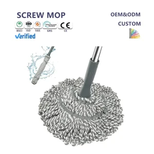 Aluminum Microfiber Floor Mop with Long Handle and Self-Wringing Scouring Pad for Wet and Dry Use