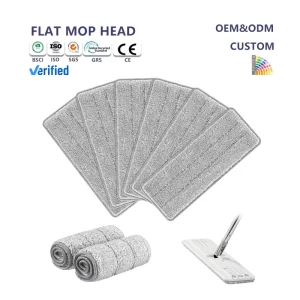 Aluminum Pole Sliding Wringing Flat Scrub Mop with Self-Adhesive Microfiber Yarn Refill Pads