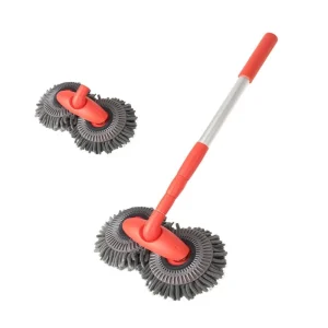 Aluminum Rotating Car Wash Mop with Double Brush Head and Telescopic Handle
