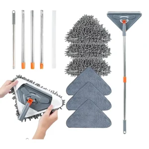 Aluminum Wall Mop and Baseboard Cleaner with Long Handle, 360-Rotatable Head, and Extension Pole