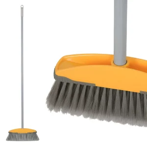 Angled Broom with Long Handle Dense Synthetic Bristles Floor Sweeping Brush Multi Surface Cleaning Tool for Home Kitchen Office