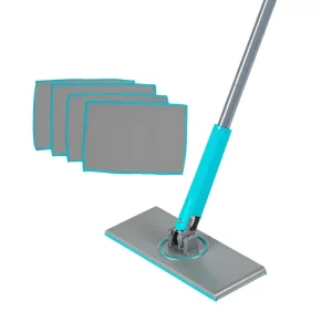 Anti-Bacterial Clip-to-Grip Microfiber Mop with 360° Swivel Head, Push-Release Handle and 4 Machine-Washable Cloths