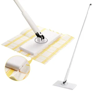 Automatic Clamping Flat Mop with Replaceable Nonwoven Cloth Refills and Window Wiper