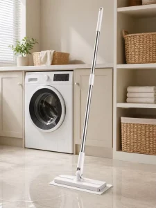 Automatic Clamping Flat Mop with Replaceable Wipes and Refill Cloth for Window and Floor Cleaning