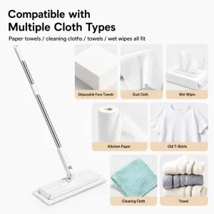 Automatic Clamping Floor Cleaning Mop with Replaceable Cloth Refills, Disposable Flat Mop