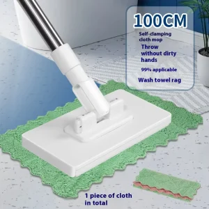 Automatic Flat Mop with Hands-Free Disassembly and Face-Towel Clip for Home Cleaning