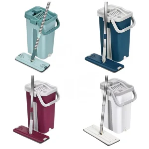 Automatic Microfiber Mop with Steel Pole, Telescopic Handle, Bucket, 80-90% Dehydration Rate
