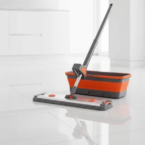 Automatic Sliding Wringing Microfiber Mop Set with Stainless Steel Handle Rectangle Head and Reusable Design