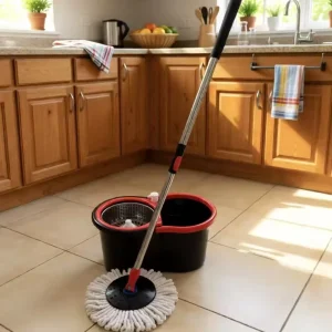 Automatic Spin Mop and Bucket Set with Hands Free Self Wringer Durable 2 Mop Heads High Capacity for Household
