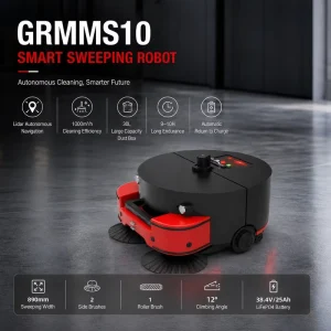 Autonomous Battery-Powered Floor Sweeping Cleaning Robot for Factories and Warehouses