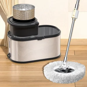 BASSFLY Floor Cleaning Spinning Mops 360 Degree Rotatable Magic for Bucket Set Stainless Steel Microfiber Extendable Handle