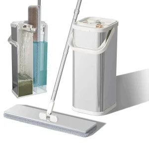 BASSFLY PB36 Magic Mop Set Wet Dry Cleaner Self Wringing Extendable Handle Stainless Steel Rotating Head 2 Mopheads Flat Mop