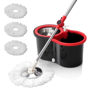 BNcompany Steel Pole Microfiber Floor Mop with Wring Bucket Microfiber Rotating Twist Mops House Cleaning with Wheels