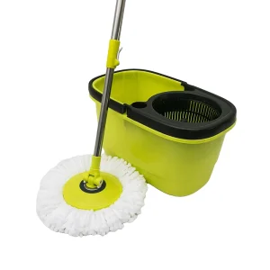 BNcompany White 360 Degree Spinning Mop Bucket High Capacity Detergent Bottle Easy Foot Pedal Microfiber PP Mop Head
