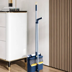 BOOMJOY Foldable Standing Broom Set with Magnetic Grip and Close Fit Design for Fast Floor Dust Debris Clean