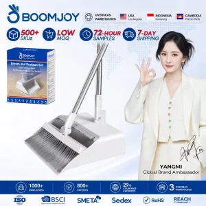 BOOMJOY Foldable Storage Broom Dustpan Set with PP Three Layer Bristles Lightweight Durable Windproof for Indoor Floor Cleaning