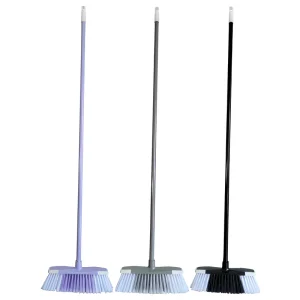 BSCI Factory Custom PP Flagged Bristle Broom 31×13.5cm Plastic Broom Head 120cm Smooth Handle Waterproof