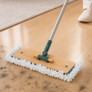 Bamboo Flat Mop with 360-Degree Swivel Telescopic Stainless Steel Pole and Chenille Bamboo Fiber Pads