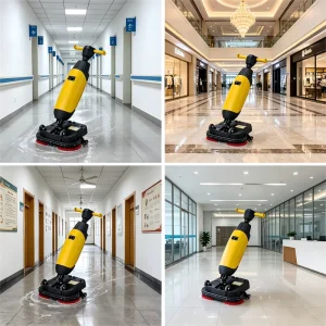 Battery-Powered Hard Floor Cleaning Machine with Scrubbing and Drying Function