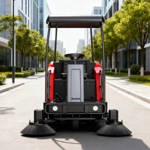 Battery Powered Industrial Ride-On Electric Floor Sweeper with Shade for Parking Lots, Campuses, and Streets