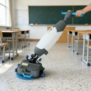 Battery-Powered Plastic Manual Floor Scrubber Mini Commercial Home Handheld Cordless Cleaning Machine with Replaceable Brush Parts