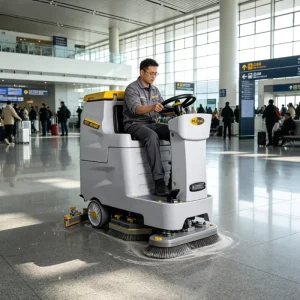 Battery Powered Ride On Floor Scrubber Machine for Airport Warehouse Hospital